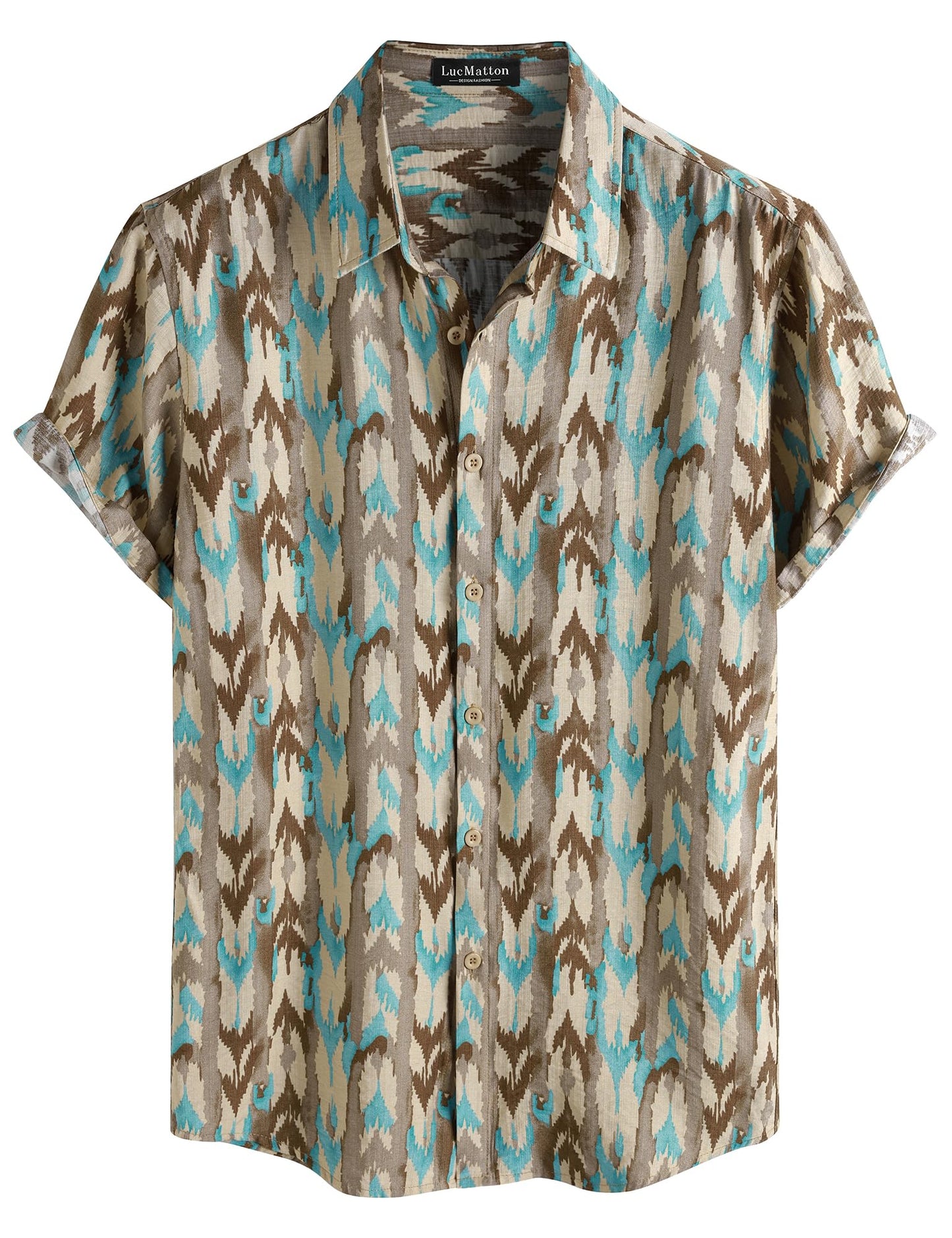 LucMatton Men's Vintage Hawaiian Shirt Tropical Print Short Sleeve Button Down Shirts Aloha Styles for Summer Vacation