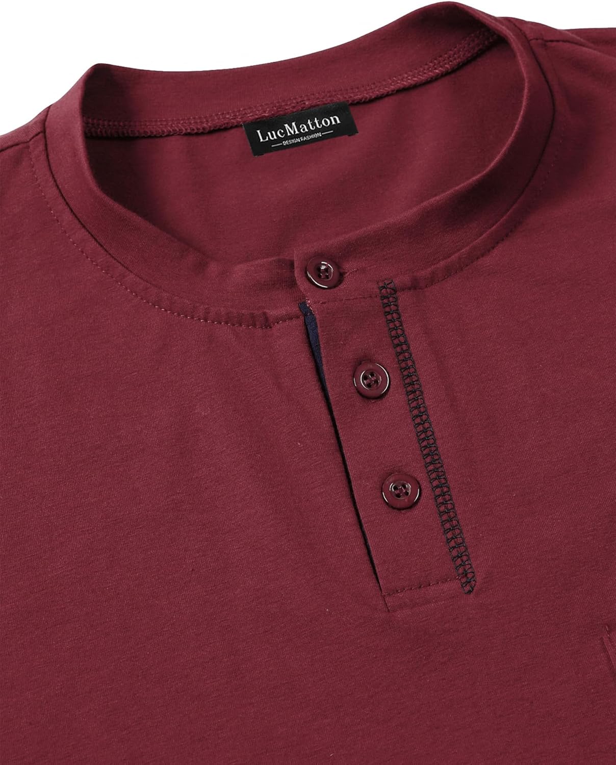 LucMatton Men's Sporty Casual Henley Shirt Short Sleeve Slim Fit Contrast Stitching T-Shirt with Pocket