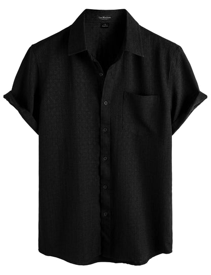 LucMatton Men's Vintage Short Sleeve Button Down Shirt Casual Regular Fit Textured Tops for Summer Vacation