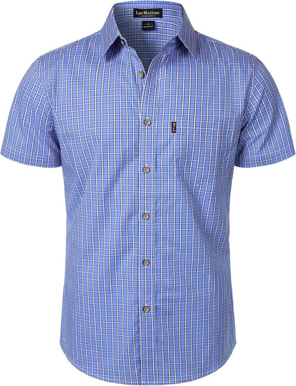 LucMatton Men's Gingham Short Sleeve Button Down Shirt Cotton Regular Fit Plaid Dress Shirts with Pocket