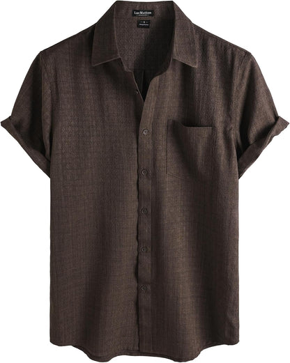 LucMatton Men's Vintage Short Sleeve Button Down Shirt Casual Regular Fit Textured Tops for Summer Vacation