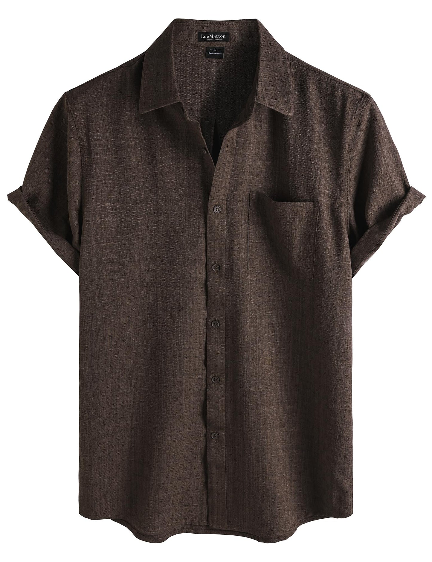 LucMatton Men's Vintage Short Sleeve Button Down Shirt Casual Regular Fit Textured Tops for Summer Vacation
