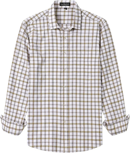 LucMatton Men's Gingham Dress Shirt Casual Business Long Sleeve Button Down Shirts with Pocket