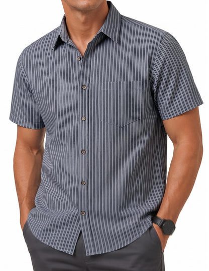 LucMatton Men's Stripe Short Sleeve Button Down Shirt Summer Smart Casual Regular Fit Tops