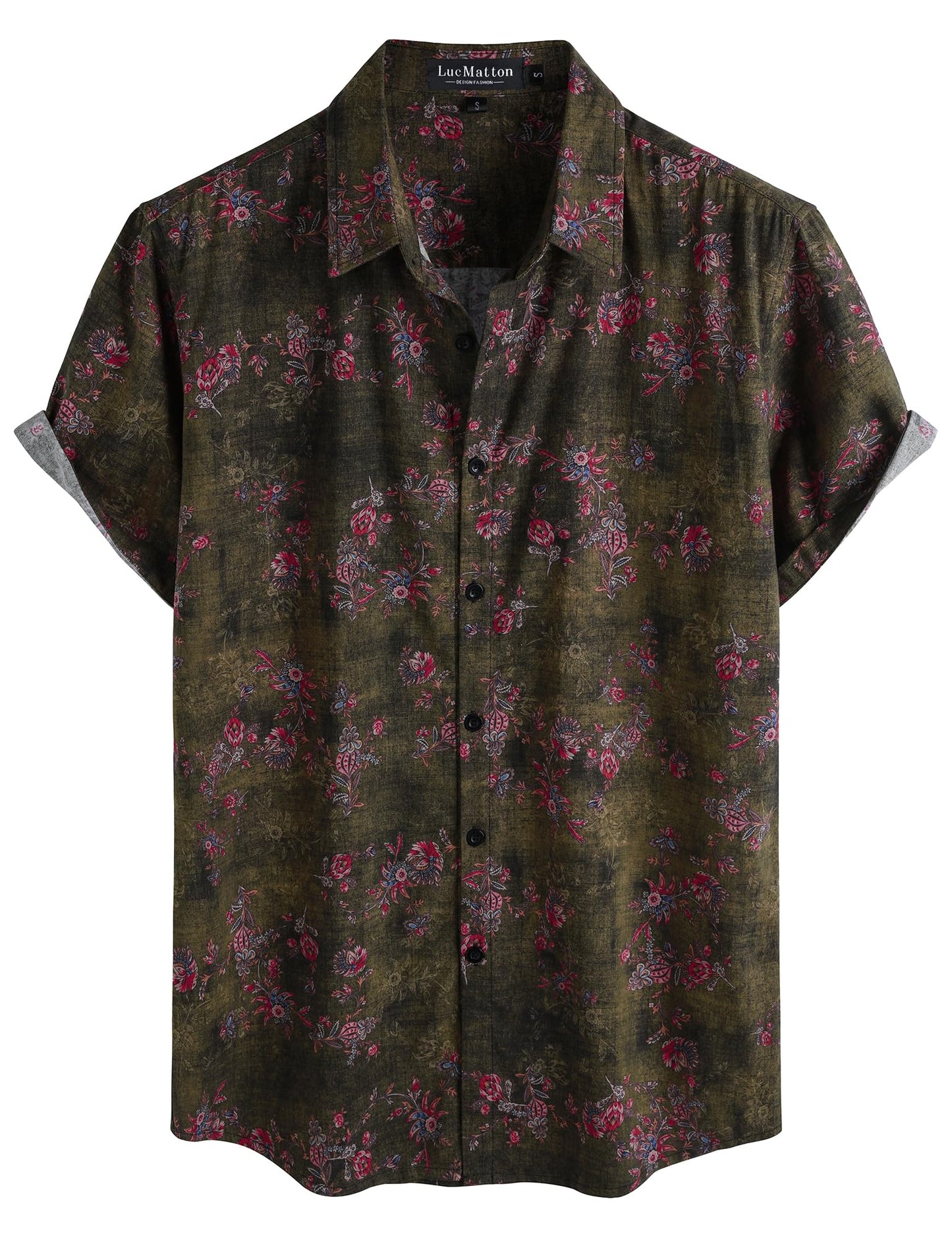 LucMatton Men's 70s Hawaiian Shirt Vintage Print Short Sleeve Button Down Shirts for Summer Vacation & Beach