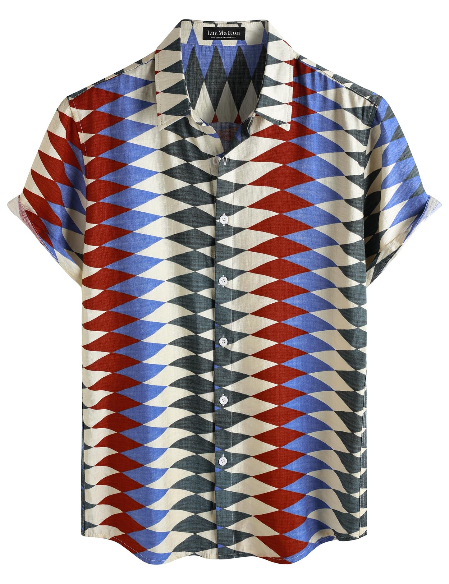 LucMatton Men's Vintage Hawaiian Shirt Tropical Print Short Sleeve Button Down Shirts Aloha Styles for Summer Vacation