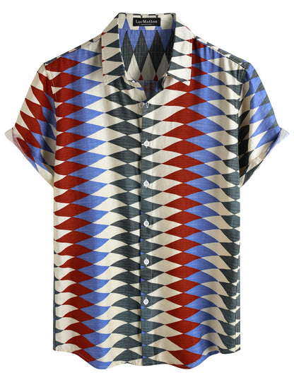 LucMatton Men's Vintage Hawaiian Shirt Tropical Print Short Sleeve Button Down Shirts Aloha Styles for Summer Vacation