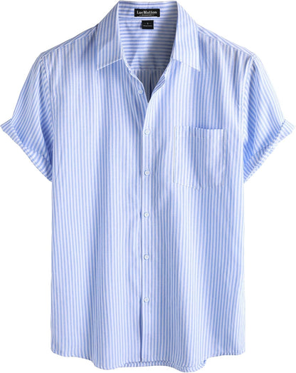 LucMatton Men's Nautical Striped Short Sleeve Button Down Shirts Casual Summer Beach Vacation Regular Fit with Pocket