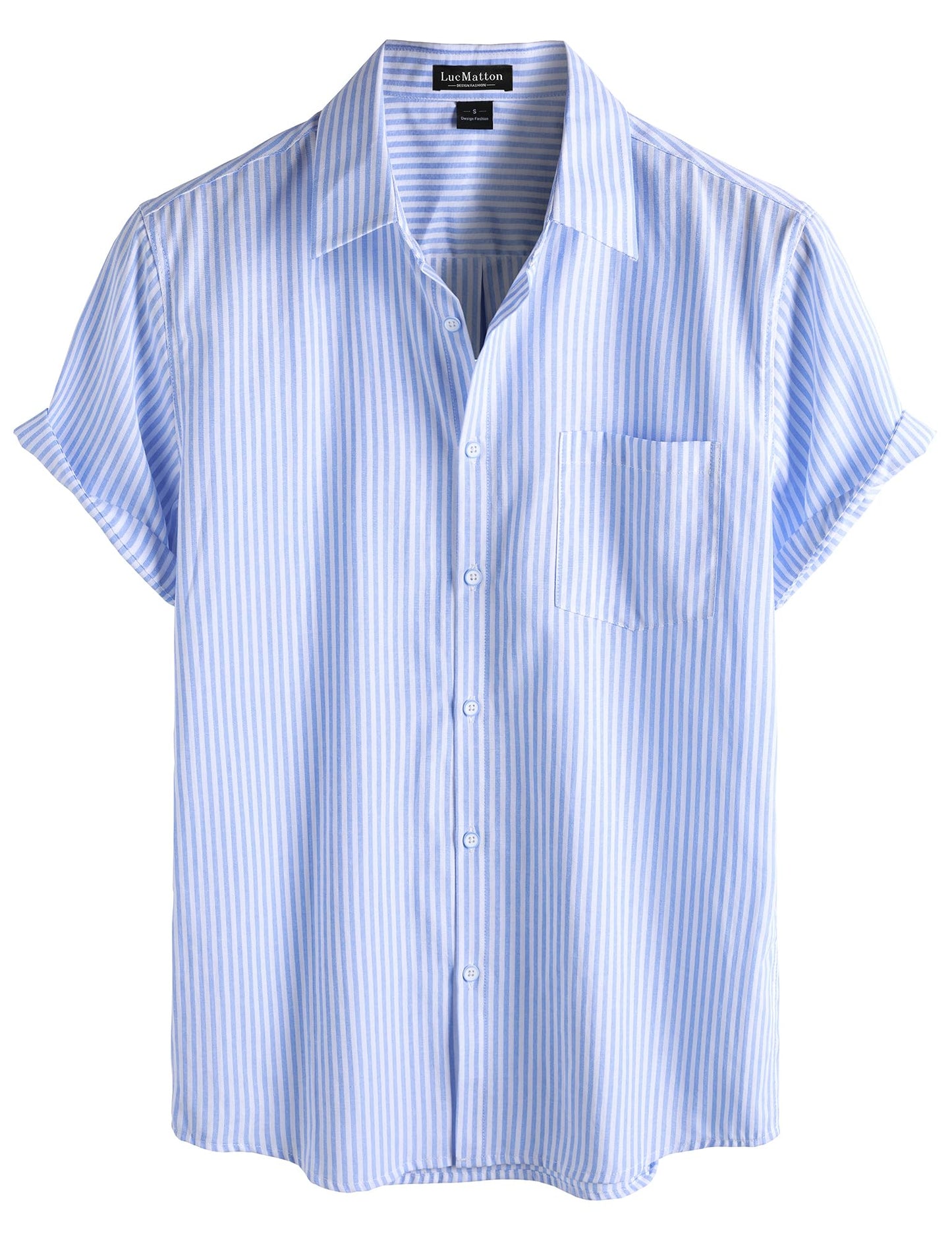 LucMatton Men's Nautical Striped Short Sleeve Button Down Shirts Casual Summer Beach Vacation Regular Fit with Pocket