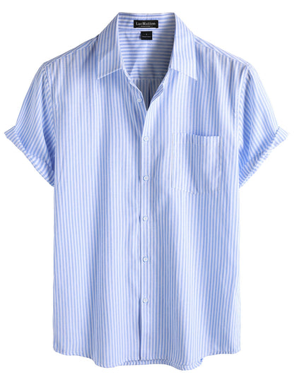 LucMatton Men's Nautical Striped Short Sleeve Button Down Shirts Casual Summer Beach Vacation Regular Fit with Pocket