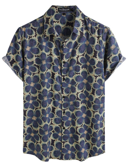 LucMatton Men's 70s Hawaiian Shirt Vintage Print Short Sleeve Button Down Shirts for Summer Vacation & Beach
