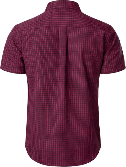 LucMatton Men's Plaid Short Sleeve Button Down Shirt Smart Casual Linen-Like Regular Fit Summer Tops