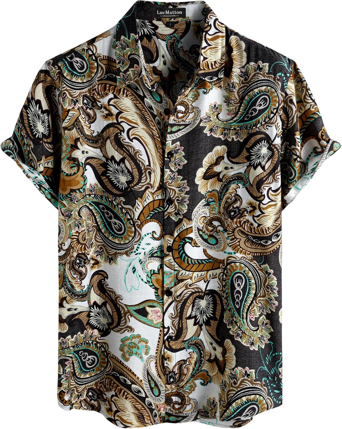 LucMatton Men's Vintage Hawaiian Shirt Tropical Print Short Sleeve Button Down Shirts Aloha Styles for Summer Vacation