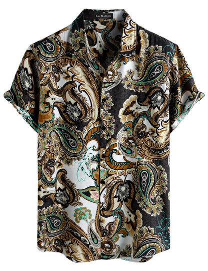 LucMatton Men's Vintage Hawaiian Shirt Tropical Print Short Sleeve Button Down Shirts Aloha Styles for Summer Vacation