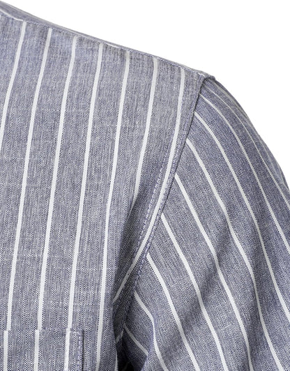 LucMatton Men's Classic Striped Short Sleeve Button Down Shirt Linen-Like Regular Fit Business Shirt for Summer