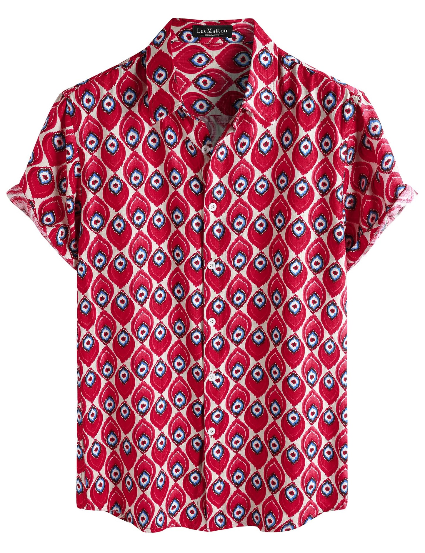 LucMatton Men's Vintage Hawaiian Shirt Tropical Print Short Sleeve Button Down Shirts Aloha Styles for Summer Vacation