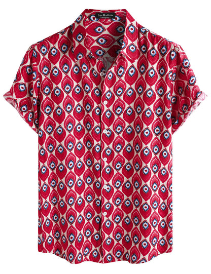 LucMatton Men's Vintage Hawaiian Shirt Tropical Print Short Sleeve Button Down Shirts Aloha Styles for Summer Vacation