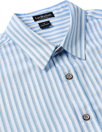 LucMatton Men's Stripe Short Sleeve Button Down Shirt Summer Smart Casual Regular Fit Tops
