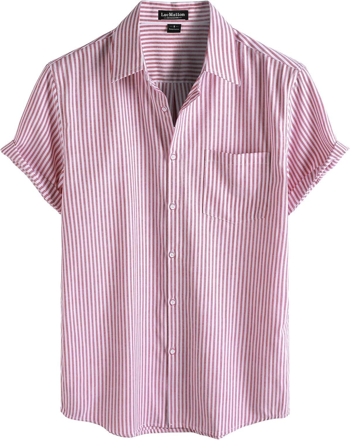 LucMatton Men's Nautical Striped Short Sleeve Button Down Shirts Casual Summer Beach Vacation Regular Fit with Pocket