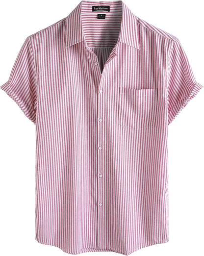 LucMatton Men's Nautical Striped Short Sleeve Button Down Shirts Casual Summer Beach Vacation Regular Fit with Pocket