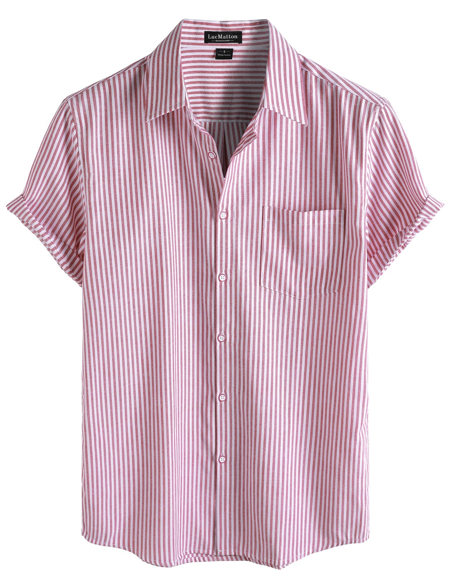LucMatton Men's Nautical Striped Short Sleeve Button Down Shirts Casual Summer Beach Vacation Regular Fit with Pocket
