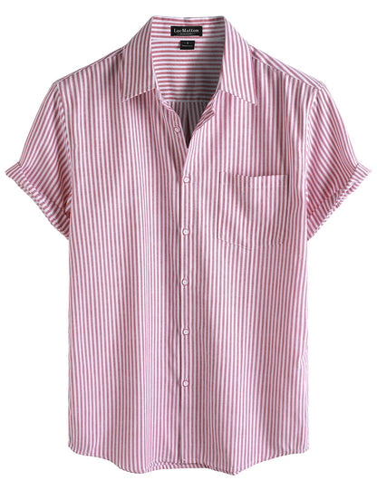 LucMatton Men's Nautical Striped Short Sleeve Button Down Shirts Casual Summer Beach Vacation Regular Fit with Pocket