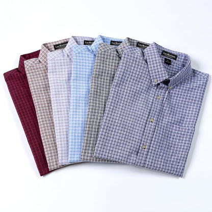 LucMatton Men's Plaid Short Sleeve Button Down Shirt Smart Casual Linen-Like Regular Fit Summer Tops