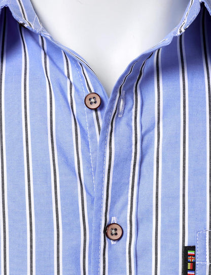 LucMatton Men's Casual Retro Striped Short Sleeve Button Down Shirts Cotton Summer Regular Fit with Pocket