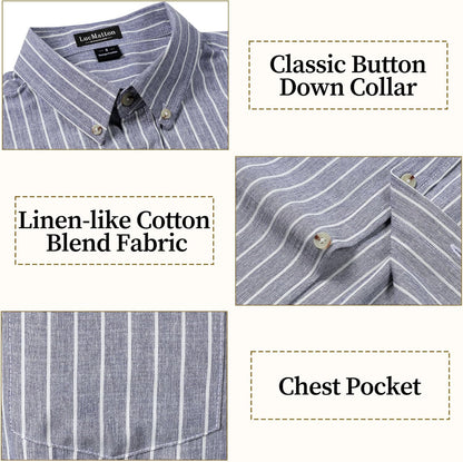 LucMatton Men's Classic Striped Short Sleeve Button Down Shirt Linen-Like Regular Fit Business Shirt for Summer