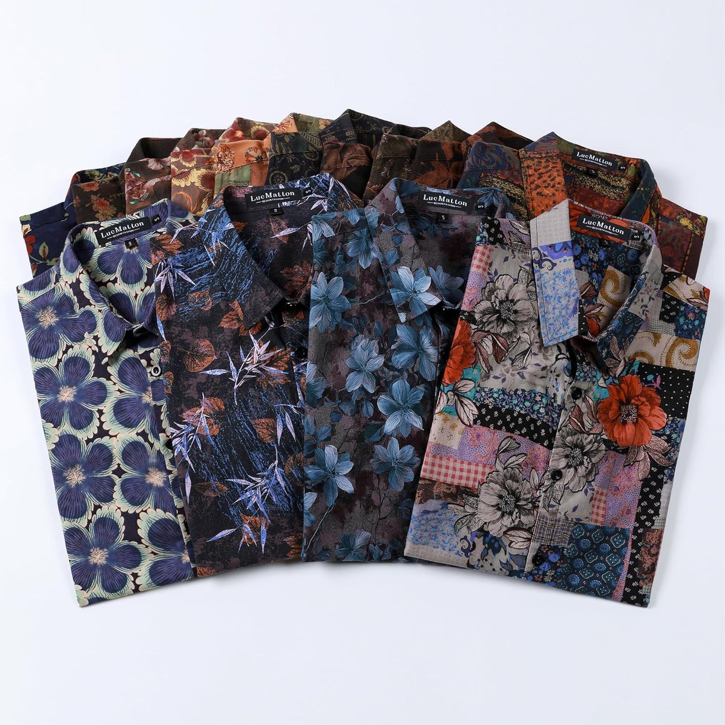 LucMatton Men's 70s Hawaiian Shirt Vintage Print Short Sleeve Button Down Shirts for Summer Vacation & Beach