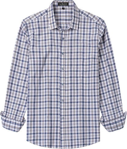 LucMatton Men's Gingham Dress Shirt Casual Business Long Sleeve Button Down Shirts with Pocket
