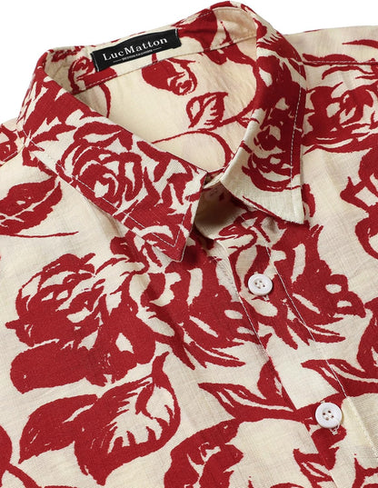 LucMatton Men's Vintage Hawaiian Shirt Tropical Print Short Sleeve Button Down Shirts Aloha Styles for Summer Vacation