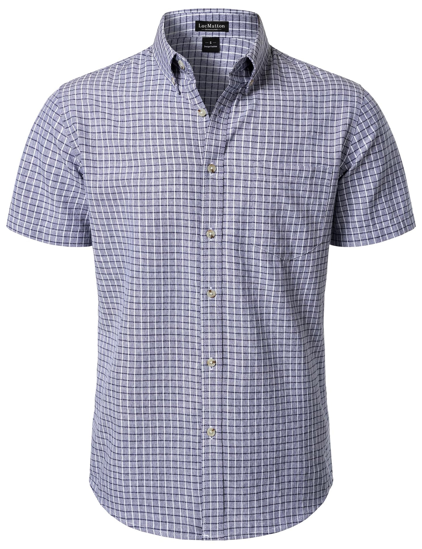 LucMatton Men's Plaid Short Sleeve Button Down Shirt Smart Casual Linen-Like Regular Fit Summer Tops