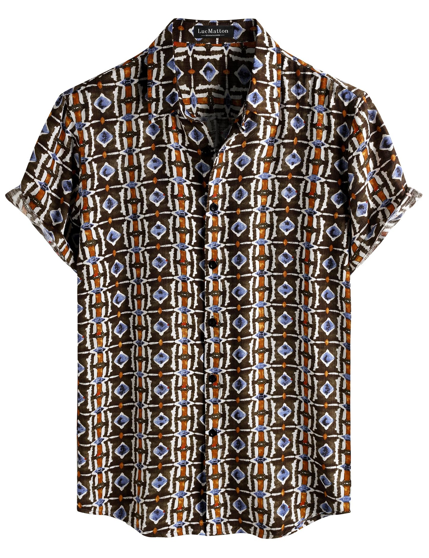 LucMatton Men's Vintage Hawaiian Shirt Tropical Print Short Sleeve Button Down Shirts Aloha Styles for Summer Vacation
