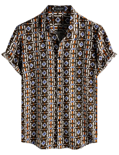 LucMatton Men's Vintage Hawaiian Shirt Tropical Print Short Sleeve Button Down Shirts Aloha Styles for Summer Vacation