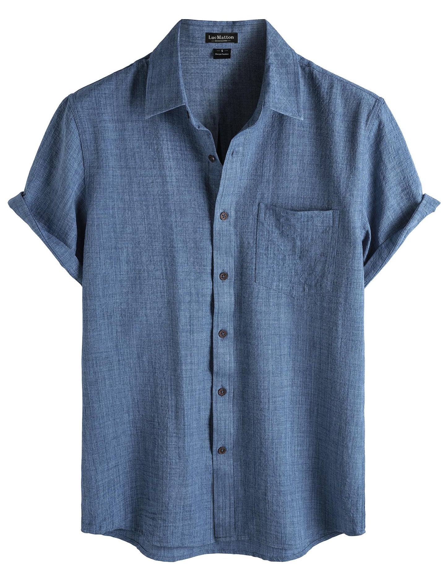 LucMatton Men's Vintage Short Sleeve Button Down Shirt Casual Regular Fit Textured Tops for Summer Vacation