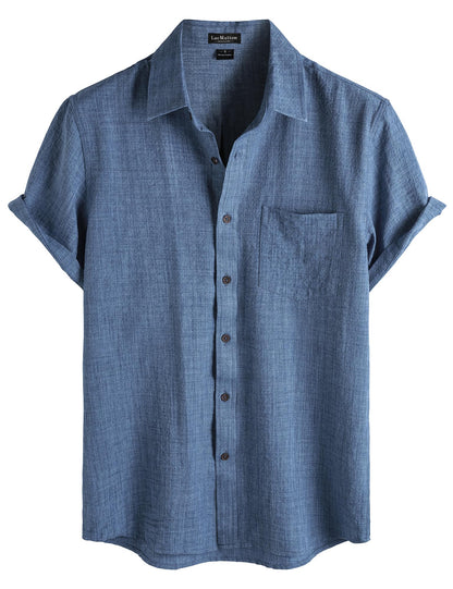 LucMatton Men's Vintage Short Sleeve Button Down Shirt Casual Regular Fit Textured Tops for Summer Vacation