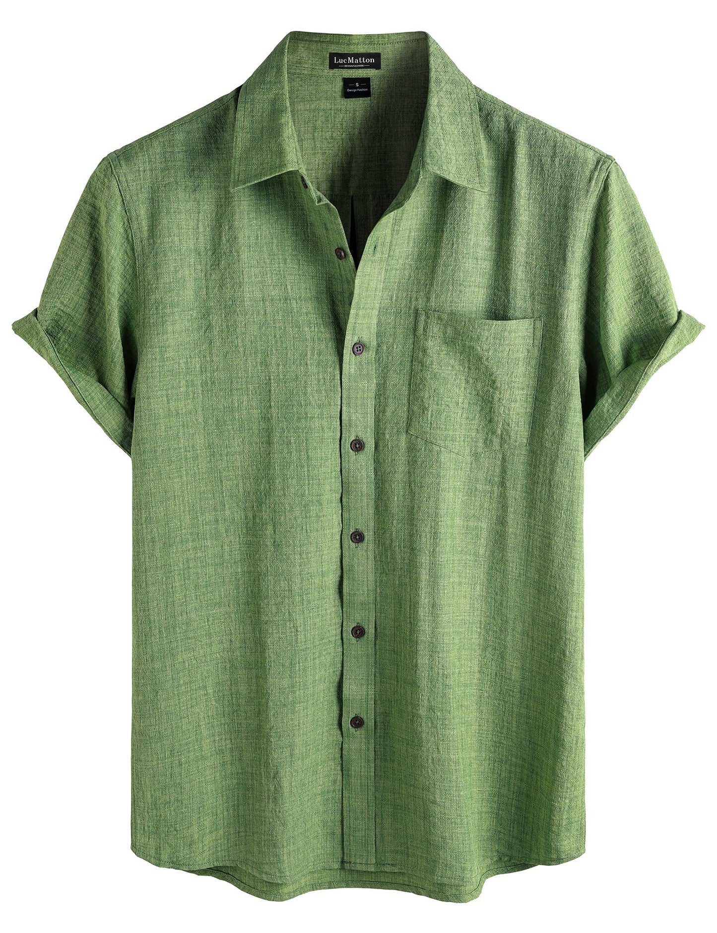 LucMatton Men's Vintage Short Sleeve Button Down Shirt Casual Regular Fit Textured Tops for Summer Vacation