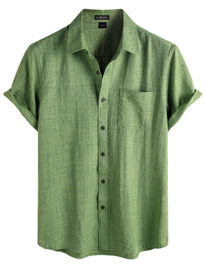 LucMatton Men's Vintage Short Sleeve Button Down Shirt Casual Regular Fit Textured Tops for Summer Vacation
