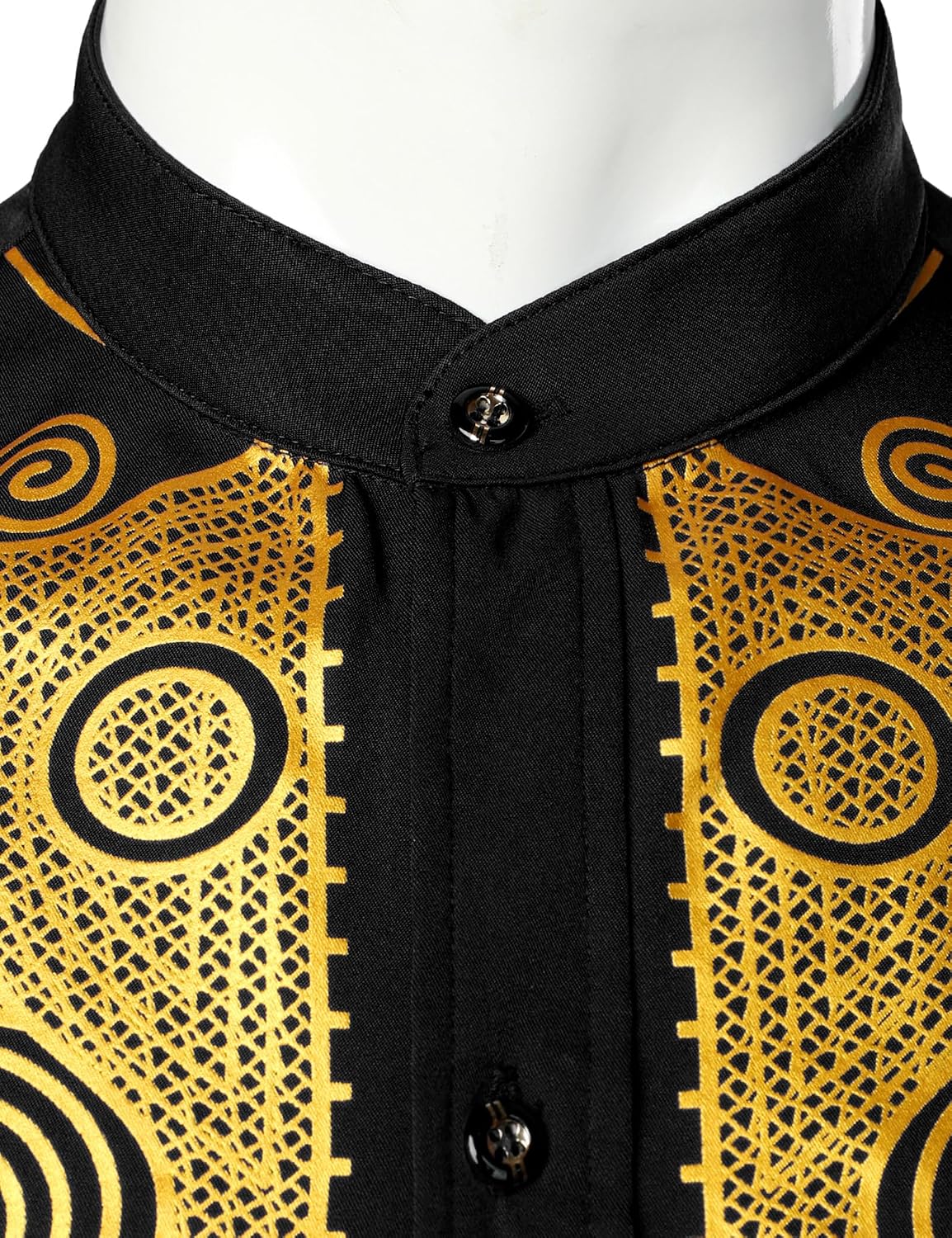 LucMatton Men's African Attire Long Sleeve Button Up Shirt