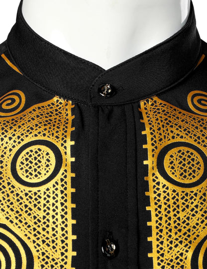 LucMatton Men's African Attire Long Sleeve Button Up Shirt