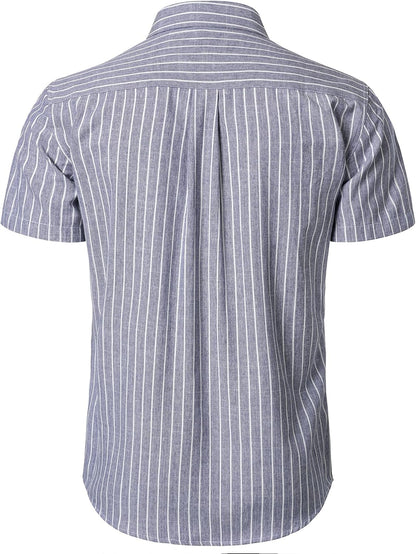 LucMatton Men's Classic Striped Short Sleeve Button Down Shirt Linen-Like Regular Fit Business Shirt for Summer