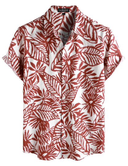 LucMatton Men's Vintage Hawaiian Shirt Tropical Print Short Sleeve Button Down Shirts Aloha Styles for Summer Vacation