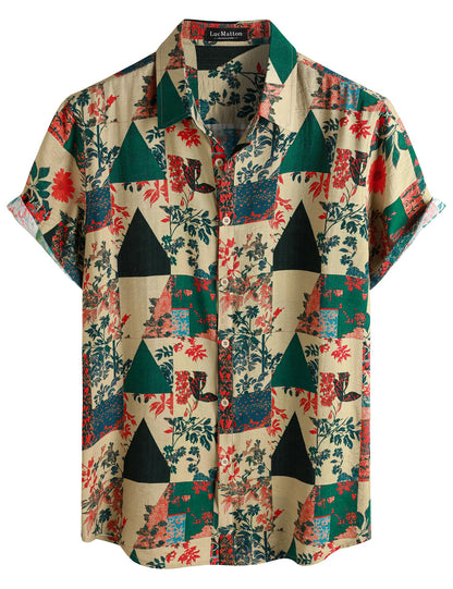 LucMatton Men's Vintage Hawaiian Shirt Tropical Print Short Sleeve Button Down Shirts Aloha Styles for Summer Vacation
