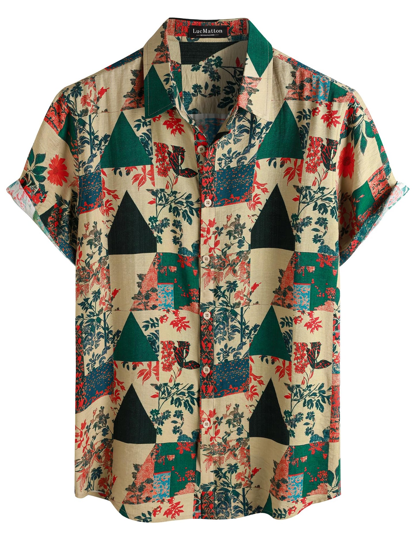 LucMatton Men's Vintage Hawaiian Shirt Tropical Print Short Sleeve Button Down Shirts Aloha Styles for Summer Vacation