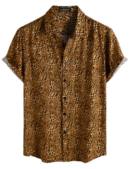 LucMatton Men's Vintage Hawaiian Shirt Tropical Print Short Sleeve Button Down Shirts Aloha Styles for Summer Vacation