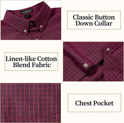 LucMatton Men's Plaid Short Sleeve Button Down Shirt Smart Casual Linen-Like Regular Fit Summer Tops