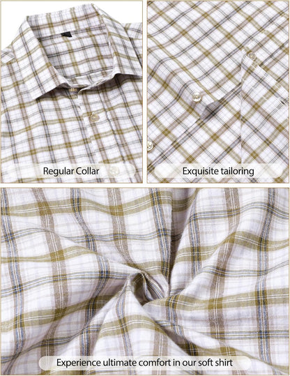 LucMatton Men's Gingham Dress Shirt Casual Business Long Sleeve Button Down Shirts with Pocket