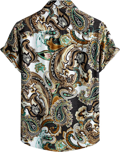 LucMatton Men's Vintage Hawaiian Shirt Tropical Print Short Sleeve Button Down Shirts Aloha Styles for Summer Vacation
