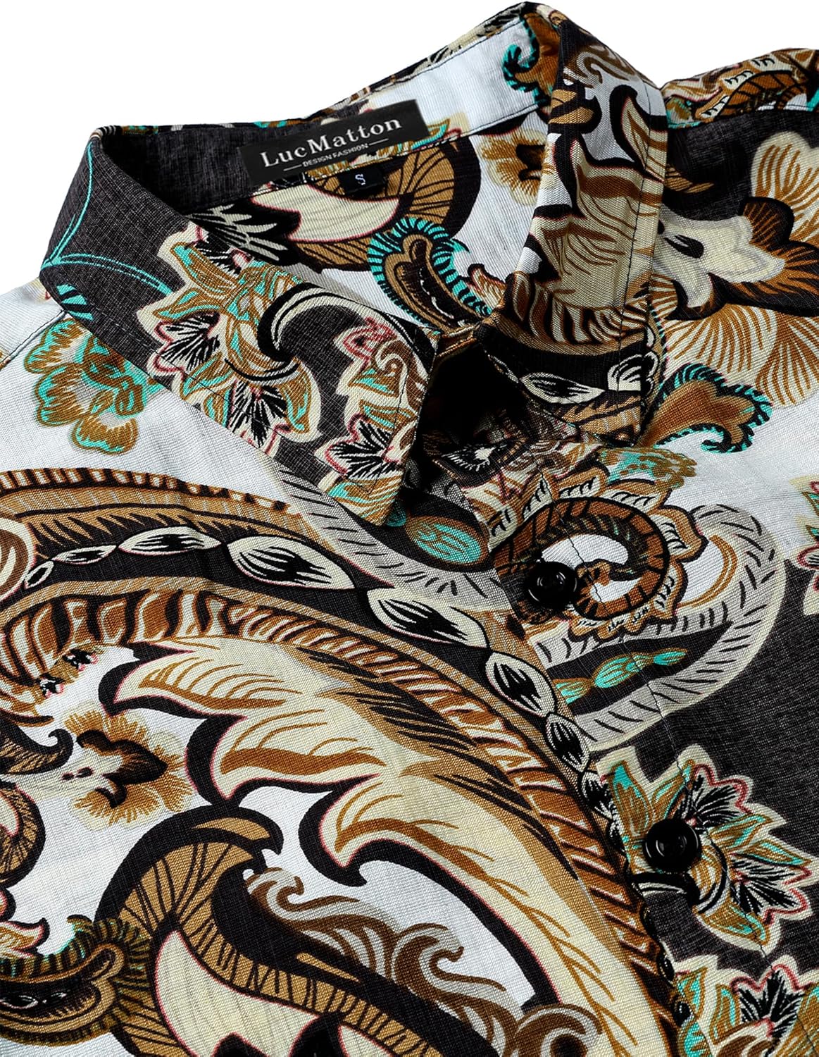 LucMatton Men's Vintage Hawaiian Shirt Tropical Print Short Sleeve Button Down Shirts Aloha Styles for Summer Vacation